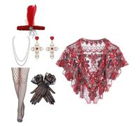 jiingekk Costume garçonne des années 20 pour femme avec châle à paillettes et collier de perles, accessoires pour fêtes à thème, châle de soirée à paillettes