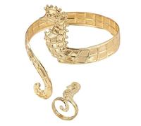 jiingekk Élégant bracelet et bagues en forme d'hippocampe fait à la main - Accessoire étanche pour les amateurs de mode - Manchette ouverte réglable