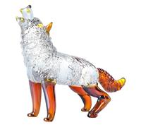 jiingekk Élégante figurine de loup hurlant en verre avec détails complexes pour la décoration de la maison