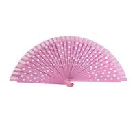 jiingekk Éventail pliable en bois de flamenco espagnol à pois moderne classique vintage pour danse perfornamnces fête - Rose à pois blancs