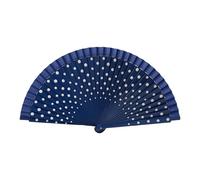 jiingekk Éventail pliable en bois de flamenco espagnol à pois moderne classique vintage pour danse perfornamnces fête - Point bleu