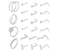 jiingekk Lot de 23 anneaux de nez en acier inoxydable avec oxyde de zirconium 0,8 mm et pierre précieuse de 1,5 mm pour un usage quotidien, One Size, Comme décrit, Comme décrit