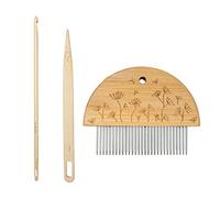 jiingekk Outil de tissage de tapisserie Fourchettes Peigne Batteur Bois Dents Fines Main Bâton Outil à Main