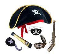 jiingekk Petit ensemble de jeu de pirate avec chapeau et carte pour fête d'enfants, chapeau imprimé tête de mort pour enfants, accessoires de cosplay, tenue de pirate d'Halloween