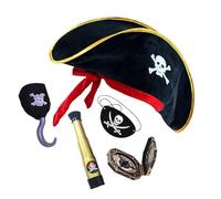 jiingekk Petit ensemble de jeu de pirate avec chapeau et carte pour fête d'enfants, chapeau imprimé tête de mort pour enfants, accessoires de cosplay, tenue de pirate d'Halloween