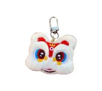 jiingekk Porte-clés de danse du lion en peluche, porte-clés animal chinois de dessin animé, porte-clés fait à la main, bijoux pour femmes et hommes