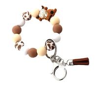 jiingekk Porte-clés en forme de vache des Highlands en silicone avec pampilles en silicone robuste avec pendentif en forme de vache des Highlands - Gris, Couleur caramel., taille unique