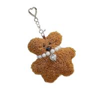 jiingekk Porte-clés ours en peluche avec collier de perles, pendentif animal pour téléphone portable, anneaux élégants pour femmes et enfants, Couleur caramel., taille unique