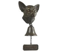jiingekk Sonnette de bienvenue vintage en résine en forme de chien avec clochettes suspendues Décoration de porche pour propriétaires de chiens Jardin Panneau de bienvenue Décors