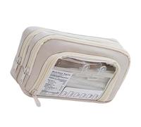 jiingekk Trousse à crayons haute capacité multi-couches pour stylos, marqueurs, trousse de maquillage pour l'école, le bureau, les voyages, poches spacieuses pour étudiants, beige