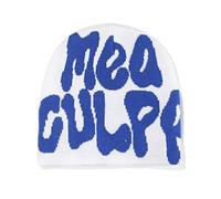 jiingekk Y2K Beanies MEA Culpa Bonnets en tricot Dupes Lettre Imprimée Slouchy Skullies Skull Cap MEA Culpa Dupes, blanc/bleu, Taille unique