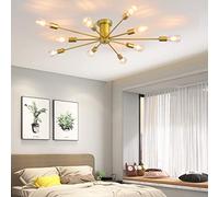JIINOO 10 Lumières Lustre Moderne Plafonnier Or Industriel Médiéval Semi Flush Mount pour Cuisine Salle à Manger Salon Chambre Éclairage [Classe Énergétique E]