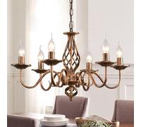 JIINOO Lustre Style Traditionnel Rétro, Éclairage de Plafond Pendante Bougie Vintage Réglable en Hauteur, Fer Forgé Bronze Suspension Luminaire Lustre, 6 Lumières Ferme Classique Pendentif Luminaire