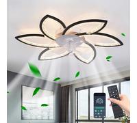 JIINOO Ventilateur Plafond avec Lumiere et Télécommande, Ventilateurs de Plafond LED Modernes à Intensité Variable, Moteur Réversible Silencieux à Vitesse du Vent Réglable pour Salon, 78 cm Noir