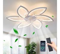 JIINOO Ventilateur Plafond avec Lumiere et Télécommande, Ventilateurs de Plafond LED Modernes à Intensité Variable, Moteur Réversible Silencieux à Vitesse du Vent Réglable pour Salon, 78 cm Blanc