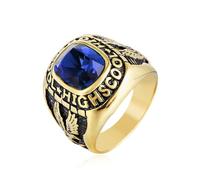 JIiopCFegh bague en diamant, Acier titane avec inscription HIGHSCHOOL et zircon cubique rouge