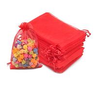 jijAcraft 100pcs Sacs Organza 10x15cm, Sachets Pochettes en Organza Sac à Bijoux avec Cordon de Serrage, pour Cadeau de Marriage Noël Bonbons (Rouge)