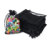 jijAcraft 100pcs Sacs Organza 10x15cm, Sachets Pochettes en Organza Sac à Bijoux avec Cordon de Serrage, pour Cadeau de Marriage Noël Bonbons (Noir)