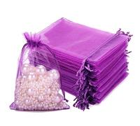 jijAcraft 100pcs Sacs Organza 10x15cm, Sachets Pochettes en Organza Sac à Bijoux avec Cordon de Serrage, pour Cadeau de Marriage Noël Bonbons (Violet)