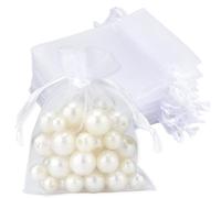 jijAcraft 100pcs Sacs Organza 7x9cm, Petit Sachets Pochettes en Organza Sac à Bijoux avec Cordon de Serrage, pour Cadeau de Marriage Noël Bonbons (Blanc)