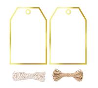 jijAcraft 8,5 x 5,5 cm Étiquettes cadeaux en papier blanc : étiquettes en papier avec bord doré pour écrire 100 étiquettes vierges en papier kraft avec ficelle pour mariage, communion