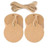 jijAcraft - Étiquette en Papier Kraft Ronde 5,5cm, 100PCS Étiquettes Cadeaux avec Ficelle de Jute 20M, pour l'artisanat, Mariage, Douche de Bébé, Noël (Marron)