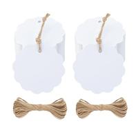 jijAcraft - Étiquette en Papier Kraft Ronde 6cm, 100PCS Étiquettes Cadeaux avec Ficelle de Jute 20M, pour l'artisanat, Mariage, Douche de Bébé, Noël (Blanc)
