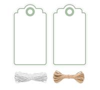 jijAcraft Étiquettes cadeaux blanches avec bord vert clair : 5 x 9 cm étiquettes en papier kraft à écrire 100 étiquettes en papier kraft avec trou et ficelle pour mariage, communion, Noël