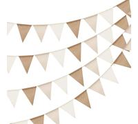 jijAcraft Guirlande de fanions d'extérieur beige marron : guirlande résistante aux intempéries 12 m pour jardin réutilisable guirlande de fanions en toile de jute avec 36 fanions pour camping 3 pièces