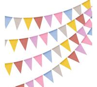 jijAcraft Guirlande de fanions d'extérieur - Couleurs pastel - 12 m - Résistant aux intempéries - Réutilisable - 3 guirlandes de décoration de fête avec 36 fanions pour jardin, camping, anniversaire