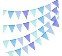 jijAcraft Guirlande de fanions d'extérieur résistante aux intempéries bleue : guirlande réutilisable 12 m pour jardin Guirlande de fanions en toile de jute avec 36 fanions pour fête sur le thème de la