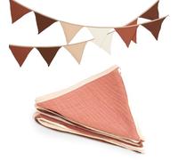 jijAcraft Guirlande de fanions en Tissu Double Face, Guirlande en Tissu de 2,8 m, fanions en Coton ou Chambre d'enfant, Chambre de bébé, fête d'anniversaire (Couleur café)