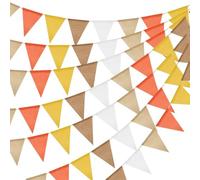 jijAcraft Guirlande de fanions orange jaune résistant aux intempéries : 20 m - Guirlande de fête d'extérieur réutilisable - 5 guirlandes de décoration de jardin - 60 beaux fanions pour anniversaire