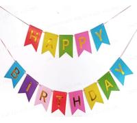 jijAcraft Guirlande Happy Birthday multicolore avec or : guirlande d'anniversaire en papier pré-enfilée, 16 × 20 cm, grande bannière Happy Birthday pour anniversaire d'enfant, adulte et fête