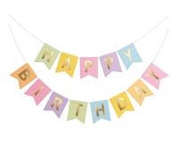 jijAcraft Guirlande pastel Happy Birthday : guirlande d'anniversaire pré-enfilée pour enfants, 16 × 20 cm, grande bannière de décoration d'anniversaire en papier pour garçons et filles
