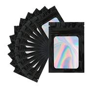 jijAcraft Lot de 100 petits sachets en mylar noirs avec fermeture éclair - 10 x 7 cm - Avec fermeture à pression - Avec fenêtre pour bijoux - Cadeau
