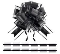 jijAcraft Lot de 12 nœuds noirs de 15 cm - Pour emballage cadeau - Nœuds mats avec ruban - Fil à neige décoratif pour deuil, Halloween, fête gothique