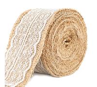 jijAcraft Ruban Jute Dentelle Rouleau Toile de Jute Naturel 6cm x 5M, Vintage Hessian Roll pour Décoration de Mariage et Noël, Emballage Cadeau