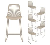 JIJIAN Tabouret de Bar Lot de 6, Chaise Haute en Plastique PP, Siège 65 cm | Dossier Ajouré en Éventail, Structure Métallique Robuste, pour Cuisine Comptoir Bar Café Extérieur, Khaki
