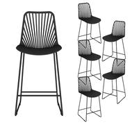 JIJIAN Tabouret de Bar Lot de 6, Chaise Haute en Plastique PP, Siège 65 cm | Dossier Ajouré en Éventail, Structure Métallique Robuste, pour Cuisine Comptoir Bar Café Extérieur, Noir