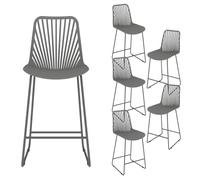 JIJIAN Tabouret de Bar Lot de 6, Chaise Haute en Plastique PP, Siège 65 cm | Dossier Ajouré en Éventail, Structure Métallique Robuste, pour Cuisine Comptoir Bar Café Extérieur, Gris