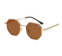JIJIBA Lunettes de Soleil Hommes Vintage Octogone Métal Lunettes de Soleil pour Femmes Lunettes de Soleil de Marque de Luxe Dames