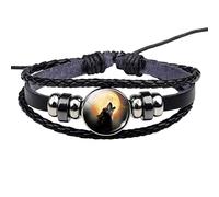 JIJIBA Pleine Lune Blanc Loup Bracelet Verre Cabochon Bijoux Hommes Femmes Mode Cool Punk Cuir Noir Bracelet Cadeau