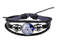 JIJIBA Pleine Lune Blanc Loup Bracelet Verre Cabochon Bijoux Hommes Femmes Mode Cool Punk Cuir Noir Bracelet Cadeau