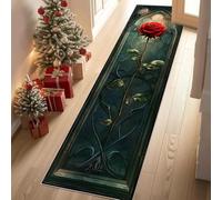 Jijliczc Composition Florale Roses Tapis de Couloir 60x300 cm Rétro Romantique Tapis Cuisine Antidérapant Lavable, Carpet Interieur pour Salon Chambre à Coucher Descente de lit
