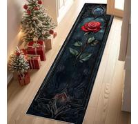 Jijliczc Composition Florale Roses Tapis de Couloir Extra Long, Rétro Romantique Tapis de Passage Antidérapant Lavable, Carpet pour Couloir, Entrée, Buanderie, Chambre à Coucher, 90x300 cm