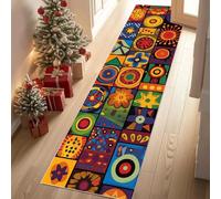 Jijliczc Couleur Patchwork Abstrait Fleurs Tapis de Couloir Extra Long, Plaid en Maille Géométrique Tapis de Passage Antidérapant Lavable, Carpet pour Couloir, Entrée, Buanderie à Coucher, 90x200 cm