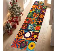 Jijliczc Couleur Patchwork Abstrait Fleurs Tapis de Couloir Extra Long, Plaid en Maille Géométrique Tapis de Passage Antidérapant Lavable, Carpet pour Couloir, Entrée, Buanderie à Coucher, 90x200 cm