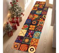 Jijliczc Couleur Patchwork Abstrait Fleurs Tapis de Couloir Extra Long, Plaid en Maille Géométrique Tapis de Passage Antidérapant Lavable, Carpet pour Couloir, Entrée, Buanderie à Coucher, 90x200 cm