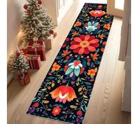 Jijliczc Fleurs Colorées Plante Tapis Couloir Long 80x200cm Impressions Motifs Floraux Tapis de Couloir Poil Ras Lavable en Machine Carpet pour Cuisine, Salon, Passage, Entree, Chambre à Coucher